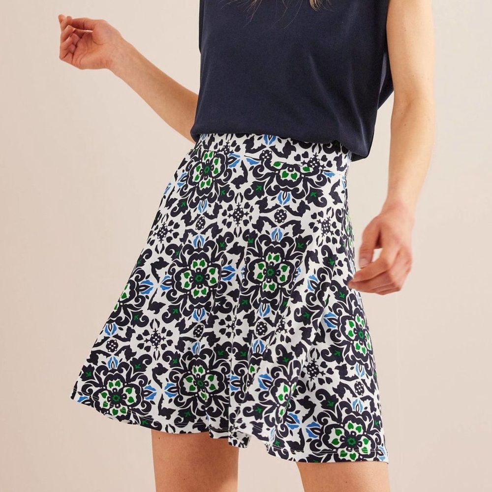 Boden Jersey Wrap Mini Skirt-French Navy, Opulent Pome Size 8 US